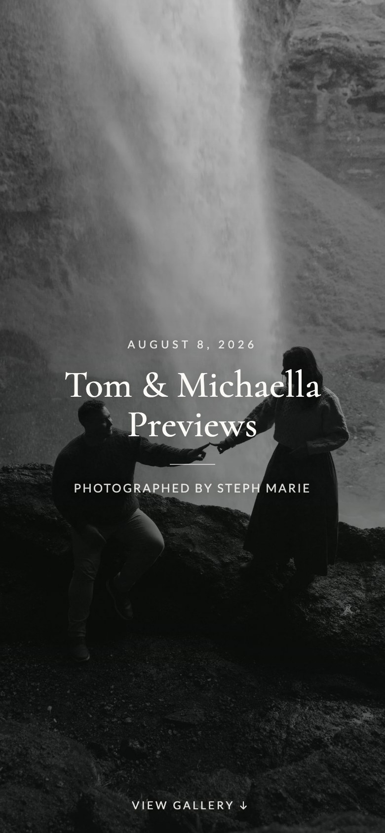 The same gallery on a phone — the cover with the couple's names